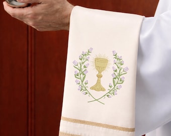 Diseño de bordado de Primera Comunión, Santo Cáliz con Corona, Archivo de bordado religioso de la Eucaristía, Descarga digital de bendición católica