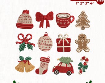 Christmas Embroidery Designs Bundle, Christmas Mini Icons, Holiday Machine Embroidery Files PES DST VP3 EXP, Instant Download