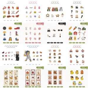Puede incluir: Una colecci&oacute;n de conjuntos de dise&ntilde;os de bordado digital con diversos temas que incluyen comida, d&iacute;as festivos, deportes, animales de granja, moda, osos, circo y sellos estacionales. Cada conjunto muestra iconos coloridos y etiquetas.