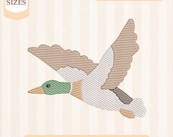 Broderidesign med flygande gräsand, lätt fyllning, snabbstygn, maskinbroderidesign, 4x4 5x7 broderi, direktnedladdning