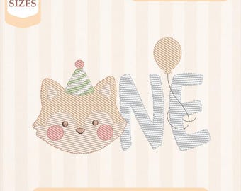 Broderidesign med räv, första födelsedagen, lätt fyllning, snabbstygn, maskinbroderidesign, 4x4 5x7 broderi, direktnedladdning