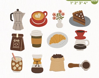 Coffee Lover Embroidery Design Bundle, Coffee Icons Machine Embroidery Files, Cafe Aesthetic Embroidery Pattern, Instant Download