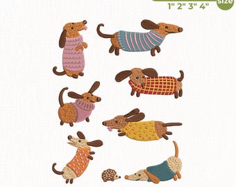 Dachshund Embroidery Design Bundle, Wiener Dog Machine Embroidery Pattern, Cute Sausage Dog Embroidery, Instant Download