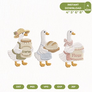 Goose Bakery Embroidery Design Bundle, Cottagecore Goose Emb, Sourdough Goose, Vintage Farmhouse Machine Embroidery Files, Instant Download