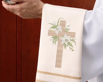 Archivo digital de bordado de cruz con lirios (dst, jef, vp3, pes, exp)