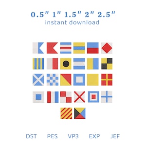 Nautical Signal Flags Embroidery Bundle, Maritime Alphabet Flag Machine Embroidery, Sailing Boat Coastal Design, Instant Download