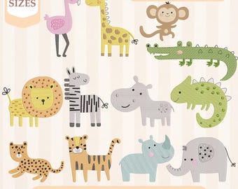 Broderipaket med skiss av safaridjur, lätt fyllning, snabbstygn, maskinbroderidesign, 4x4 5x7 broderi, direktnedladdning