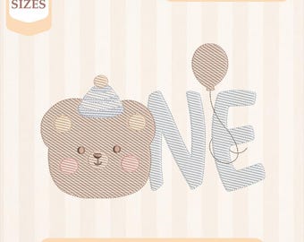 Broderidesign med björnmotiv för första födelsedagen, lätt fyllning, snabbstygn, maskinbroderidesign, 4x4 5x7 broderi, direktnedladdning