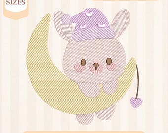 Disegno per ricamo "Sweet Dreams Bunny Sketch", riempimento leggero, punto veloce, disegno per ricamo a macchina, ricamo 4x4 5x7, download immediato