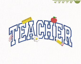 Teacher Applique Embroidery Design,School Teacher Pattern,Apple Pencil Embroidery File,Back To School Educator Machine File,Instant Download