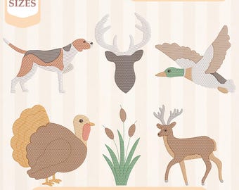 Broderipaket med jaktskiss, lätt fyllning, snabbstygn, maskinbroderidesign, 4x4 5x7 broderi, direktnedladdning