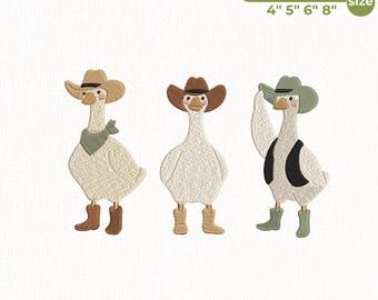 Goose Cowboy Embroidery Design Bundle, Western Goose Machine Embroidery, Cute Duck Cowgirl Digital File, Farm Animal, Instant Download
