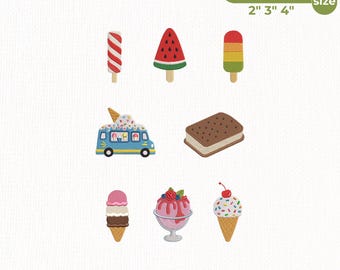 Ice Cream Embroidery Design Bundle, Summer Treat Embroidery Files, Ice Cream Mini Icons, Popsicle Embroidery Pattern, Instant Download