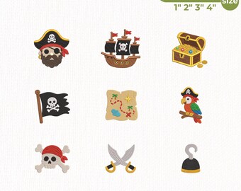 Pirate Embroidery Design Bundle, Pirate Ship Treasure Chest Skull Mini Embroidery Files, Pirate Party Kids, Instant Download