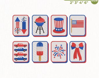 Patriotic 4th of July Mahjong Embroidery Design Bundle, USA Independence Day Icons, Fireworks Flag BBQ Bow Digital Files, Instant Download