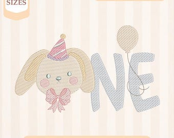 Broderidesign för första födelsedagskanin, lätt fyllning, snabbstygn, maskinbroderidesign, 4x4 5x7 broderi, direktnedladdning