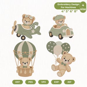Cute Teddy Bear Embroidery Bundle, Bear Airplane Hot Air Balloon Machine Embroidery File ,Baby Boy Embroidery File ,PES DST Instant Download