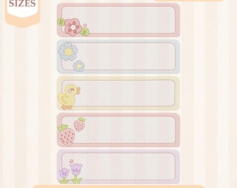 Disegno per ricamo di targhetta con nome floreale / Targhetta con nome carina Pes Dst Jef Vp3 4 6 8 pollici / Cornice floreale Download immediato