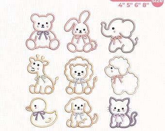 Coquette Baby Animal Applique Embroidery Bundle, Nursery Outline Emb Designs, Bear Bunny Elephant Lion Machine Embroidery, Instant Download