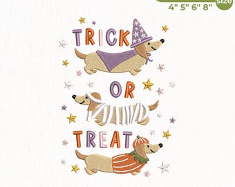 Trick Or Treat Dachshund Embroidery Design, Halloween Wiener Dog Costume, Pumpkin Sausage Dog, Cute Doxie Machine File, Instant Download