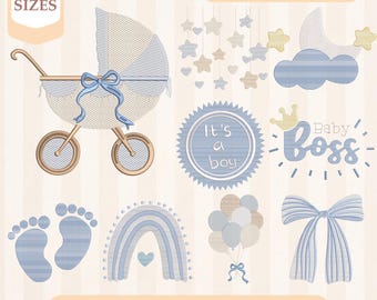 Broderipaket för babypojke, lätt fyllning, snabbstygn, maskinbroderidesign, 4x4 5x7 broderi, direktnedladdning