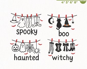 Halloween Embroidery Design Bundle, Spooky Boo Haunted Witchy Embroidery Pattern, Ghost Witch Machine Embroidery File, Instant Download
