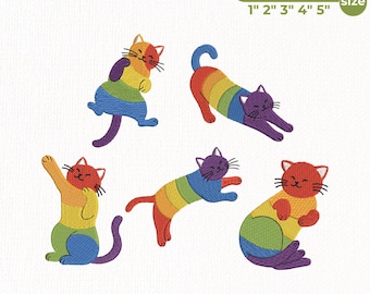 Rainbow Cat Embroidery Design, Colorful Cat Embroidery Pattern, Pride Cat Embroidery, Cute Cat Machine File, Rainbow Kitten,Instant Download