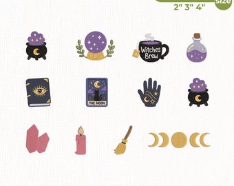 Witchy Embroidery Design Bundle, Crystal Ball Moon Phase Potion Icons, Witches Brew Halloween Machine Embroidery Files, Instant Download