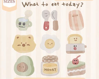 Frukostskissbroderipaket, lätt fyllning, snabbstygn, maskinbroderidesign, 4x4 5x7 broderi, direktnedladdning