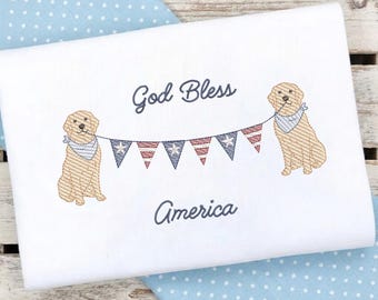 Diseño de bordado para perro "Dios bendiga a América" (Descarga digital)