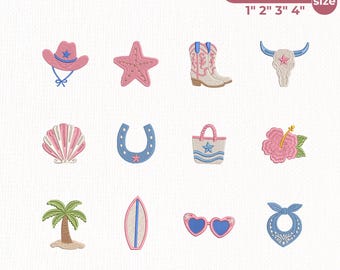 Coastal Cowgirl Embroidery Bundle, Beach Cowgirl Mini Embroidery Designs, Western Summer Icons, Texas Girl, Preppy Files, Instant Download