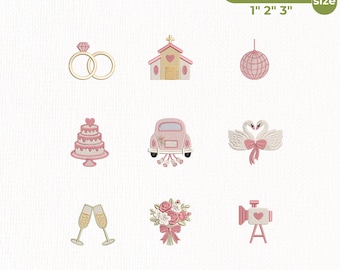 Wedding Embroidery Design Bundle, Bridal Mini Embroidery Icons, Wedding Day Digital Files, Bridal Shower Embroidery Set, Instant Download