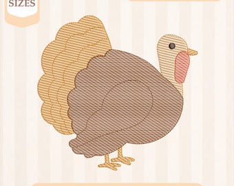 Vild kalkon skiss broderidesign, lätt fyllning, snabbstygn, maskinbroderidesign, 4x4 5x7 broderi, direktnedladdning