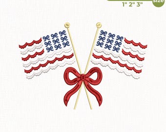 American Flag Bow Embroidery Design, Coquette Flag Machine Embroidery Pattern, Patriotic Bow Embroidery File PES DST JEF, Instant Download