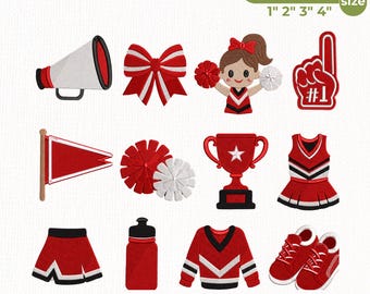 Cheerleader Embroidery Bundle, Cheerleader Embroidery Design, Cheer Bow, Pom Pom, Megaphone, Cheer Uniform, Instant Download