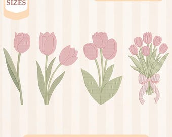 Set med 4 tulpanbroderidesigner, lätt fyllning, snabbstygn, maskinbroderidesign, 4x4 5x7 broderi, direktnedladdning