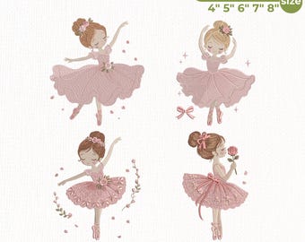 Ballerina Embroidery Design Bundle, Ballet Girl Machine Embroidery, Pink Coquette Ballet Dancer Embroidery File, Instant Download