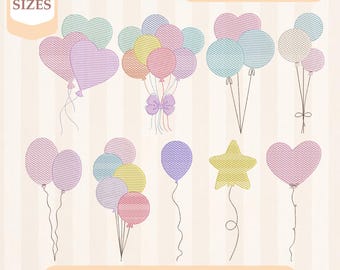 Broderipaket med skiss av födelsedagsballonger, lätt fyllning, snabbstygn, maskinbroderidesign, 4x4 5x7 broderi, direktnedladdning