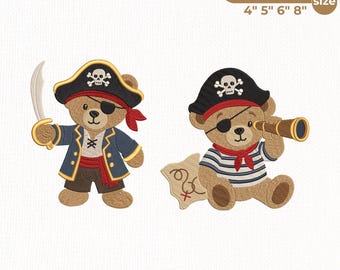 Pirate Teddy Bear Embroidery Design Bundle, Pirate Bear Embroidery Files, Nautical Teddy Bear, Baby Boy Embroidery, Instant Download