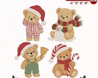 Christmas Teddy Bear Embroidery Bundle, Cute Christmas Bear Machine Embroidery Designs, Santa Bear PES DST JEF File, Instant Download