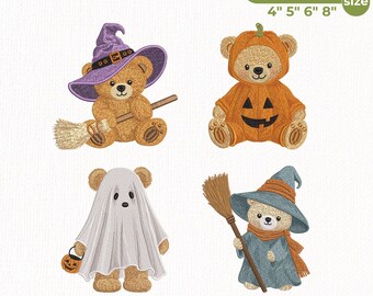 Halloween Teddy Bear Embroidery Design Bundle, Witch Bear Ghost Bear Pumpkin Bear, Cute Fall Machine Embroidery Files, Instant Download