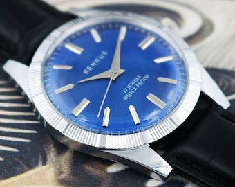 Vintage Benrus Men’s Watch Swiss Made Hand-Winding Sunburst Blue Dial 17 Jewels - 280-01