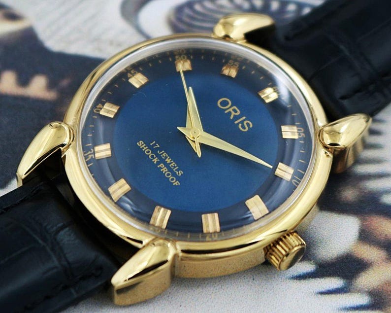 Vintage Oris Men’s Watch | Swiss Made | Hand-Winding | Blue Dial | Teardrop Lugs | 17 Jewels | 210-05 image 2