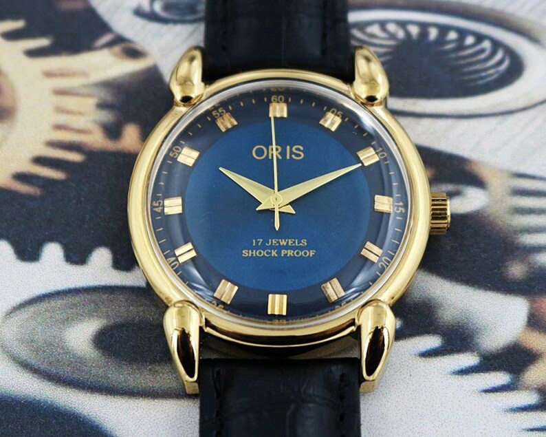 Vintage Oris Men’s Watch | Swiss Made | Hand-Winding | Blue Dial | Teardrop Lugs | 17 Jewels | 210-05 image 3