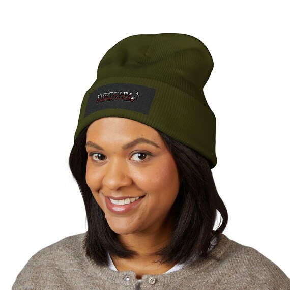 Rockola embroidered cuffed beanie | white knit hat