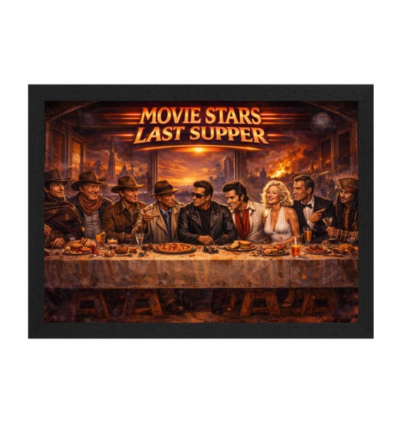 Movie Stars Last Supper Framed Print – Retro Hollywood Wall Art