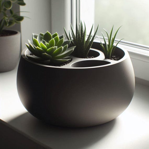 Round Self Watering Pot | Modern Plant Pot with Reservoir | Indoor Planter Decor