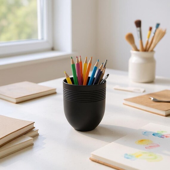 Large Utility Cup with Decorative Twist | Modern Storage Cup | Desk & Kitchen Organizer