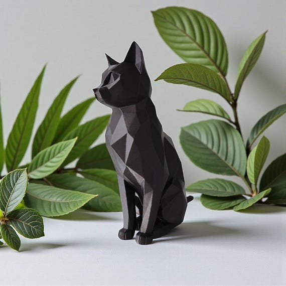 Geometric Cat Sculpture | Elegant Low Poly Design
