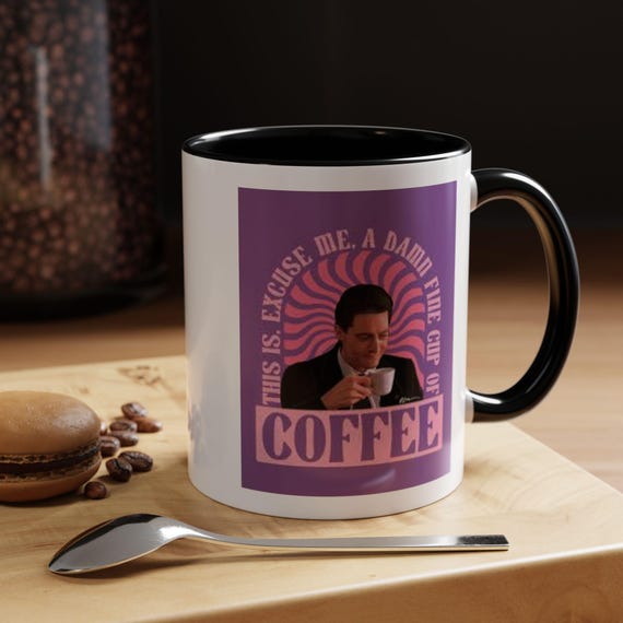 Damn Fine Cup Coffee Mug | Retro Pink Purple Design, White Ceramic Accent Mug